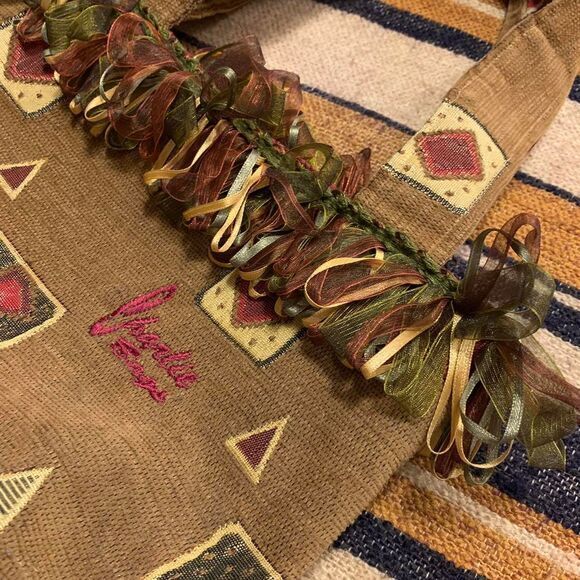 Charlie Bags Mini Tote Purse Tapestry Fabric Artsy Fringe Tassel‎ Funky - Picture 2 of 5